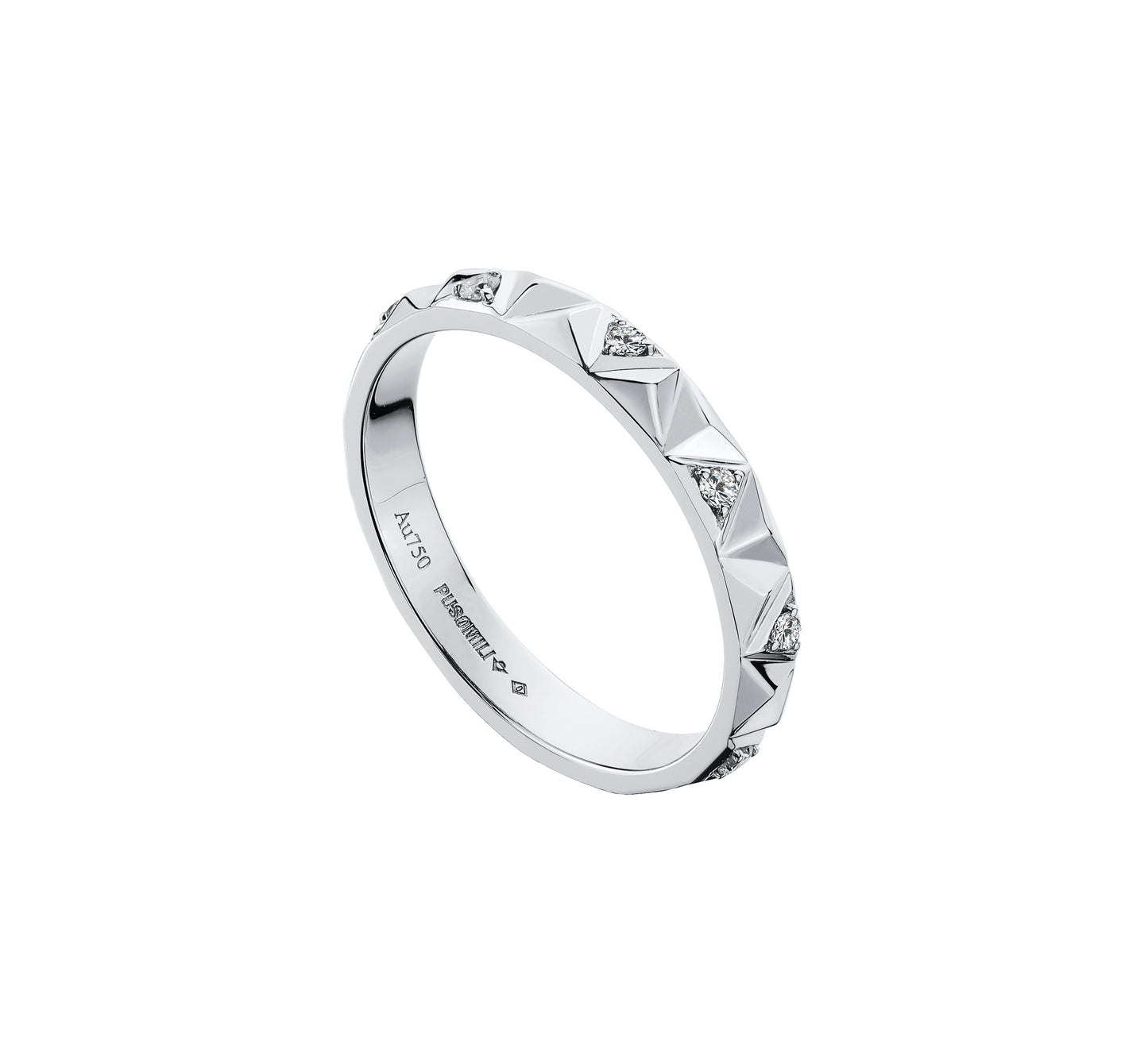 PUSOMILI V Cube Narrow Ring with Diamonds（White Gold）