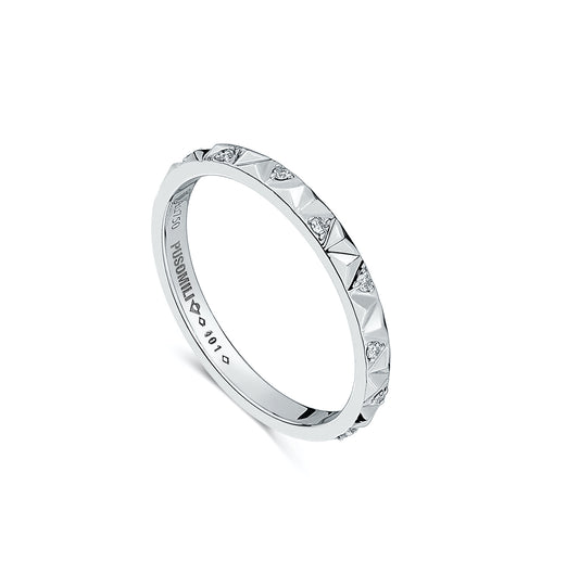 PUSOMILI V Cube Ultra Narrow Ring with Diamonds（White Gold）