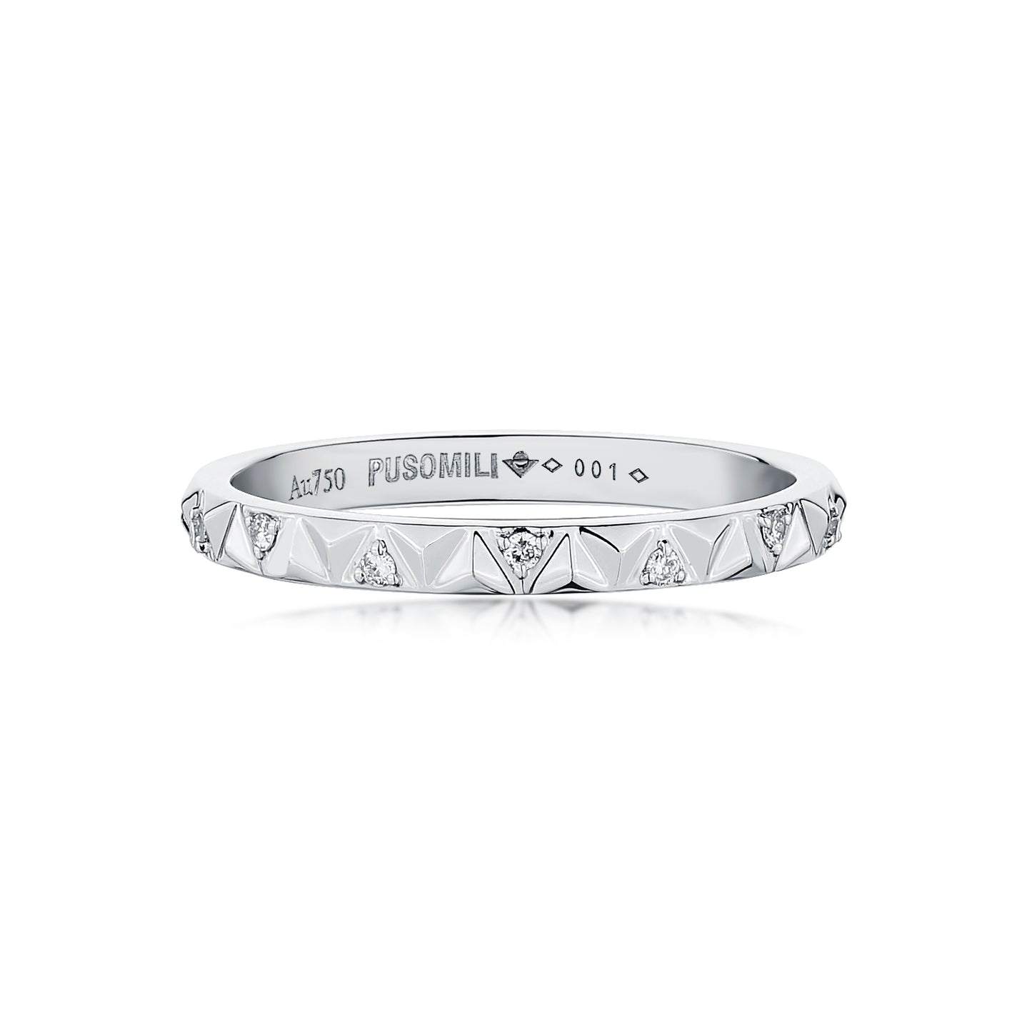 PUSOMILI V Cube Ultra Narrow Ring with Diamonds（White Gold）