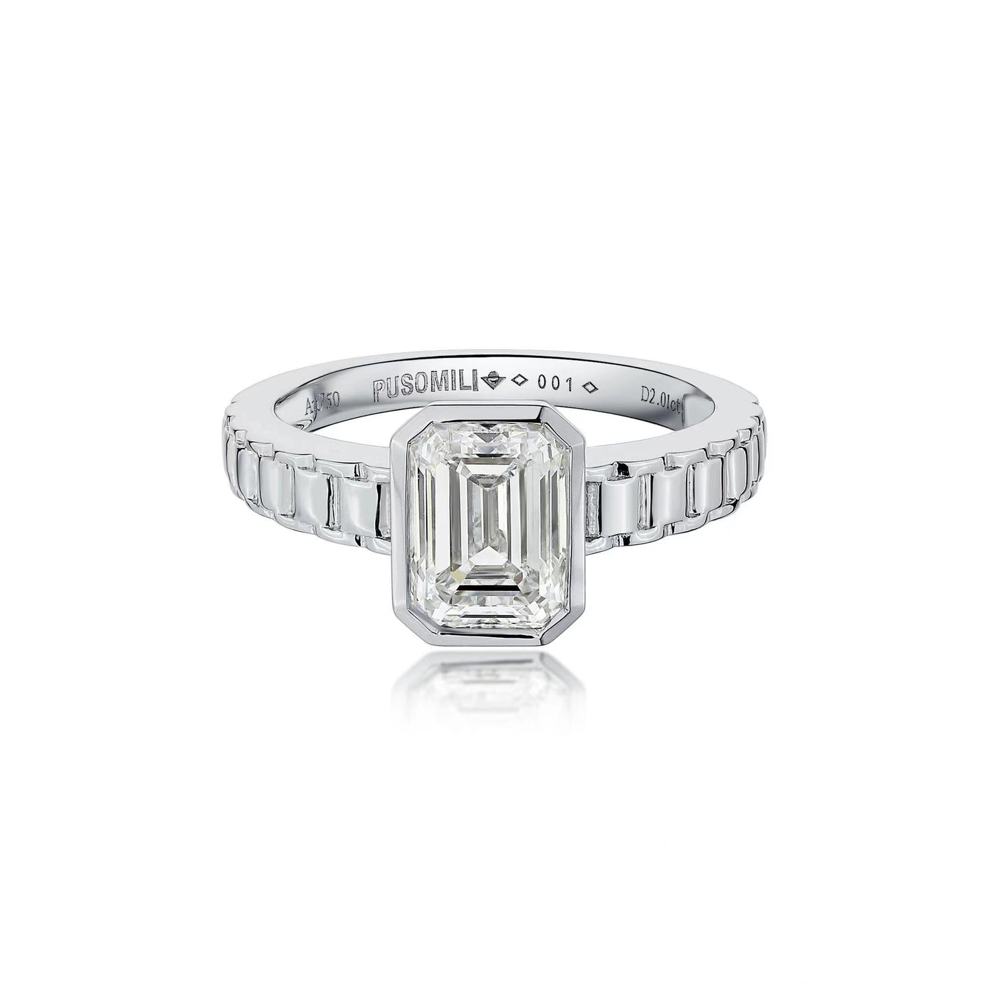 Sundial Diamond Ring with Emerald Cut Diamond(White Gold)