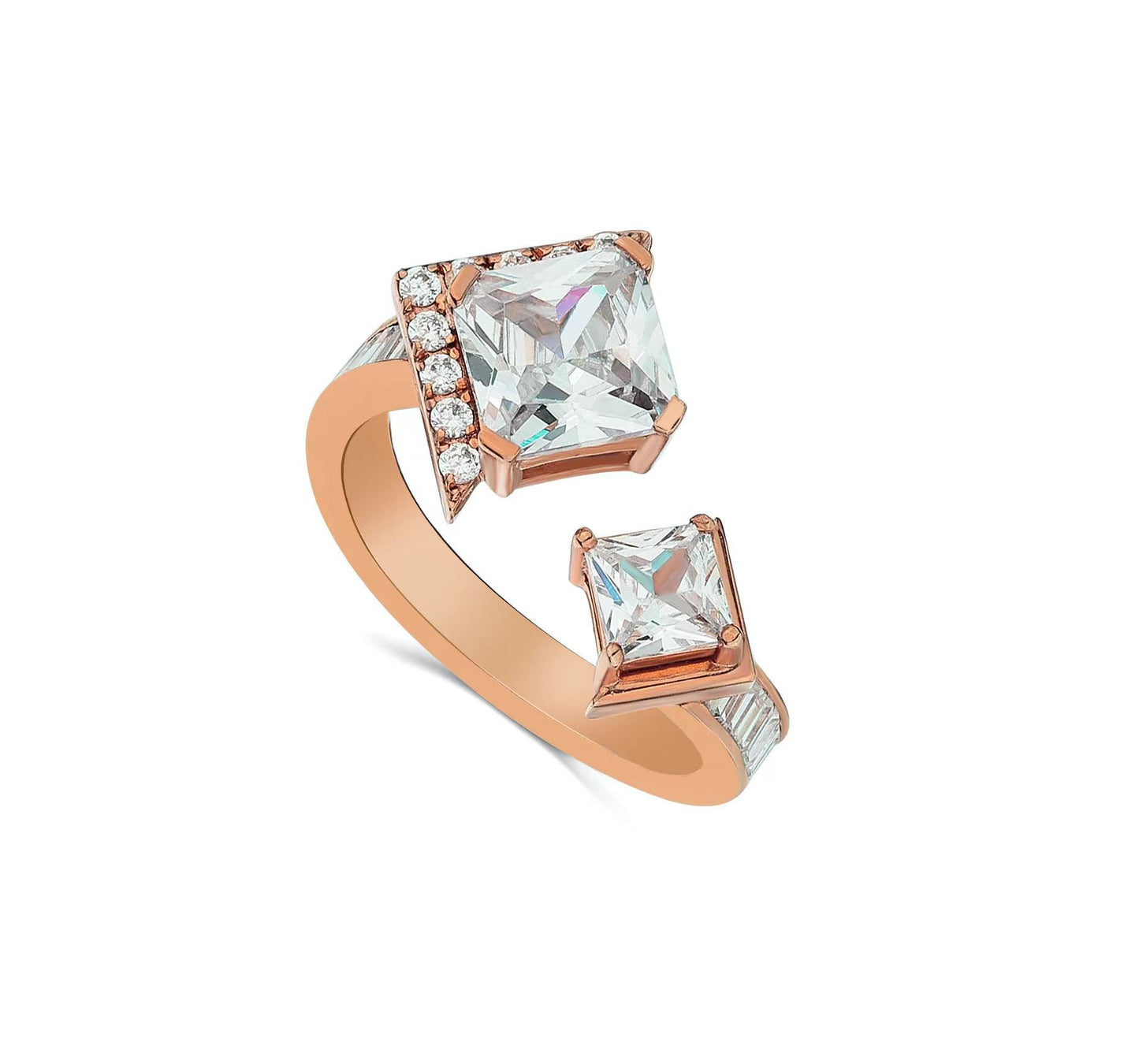 AIN Open Ring with White Diamonds（Rose Gold）