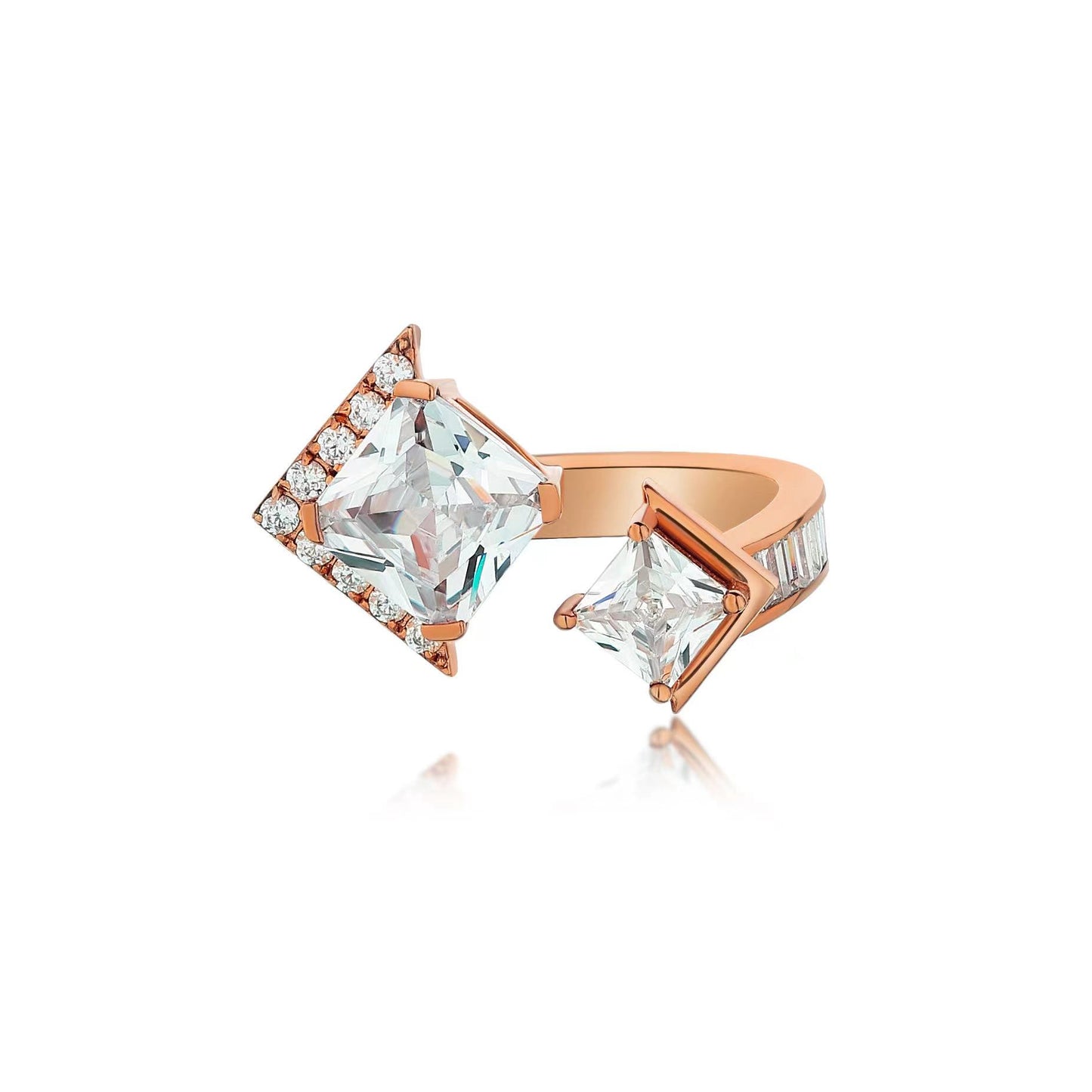 AIN Open Ring with White Diamonds（Rose Gold）