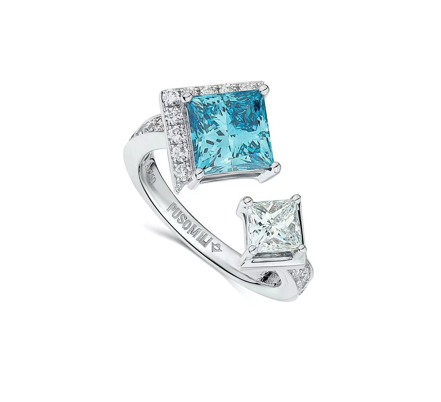 AIN Open Ring with Blue Diamonds（White Gold）