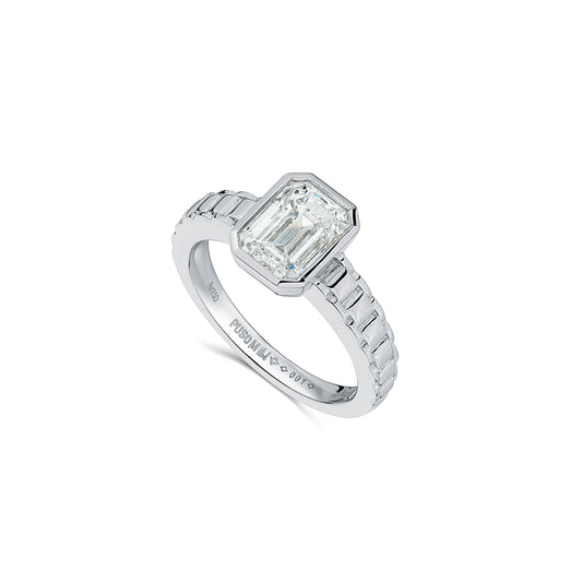 Sundial Diamond Ring with Emerald Cut Diamond(White Gold)