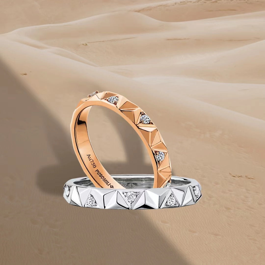 PUSOMILI V Cube Narrow Ring with Diamonds（White Gold）