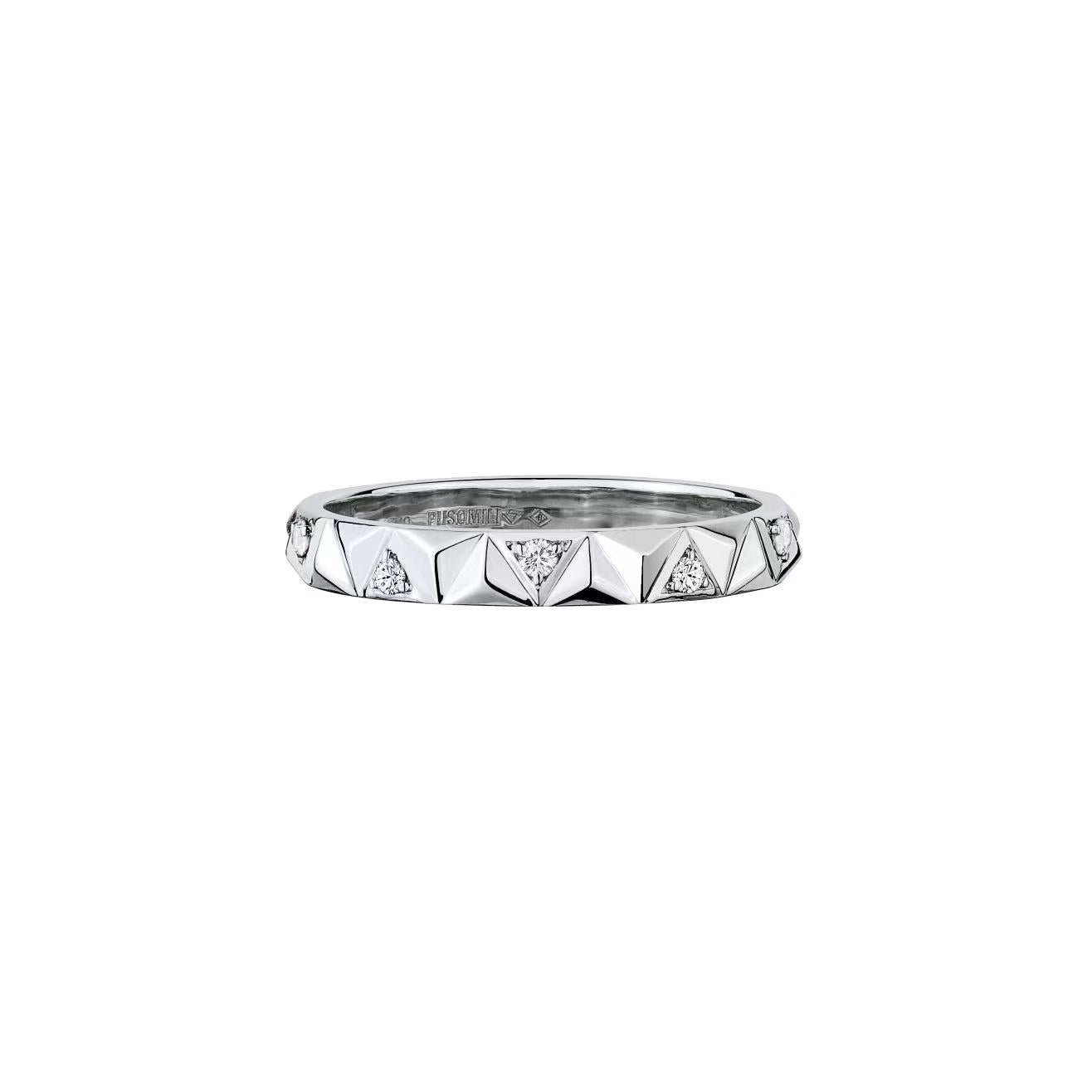 PUSOMILI V Cube Narrow Ring with Diamonds（White Gold）