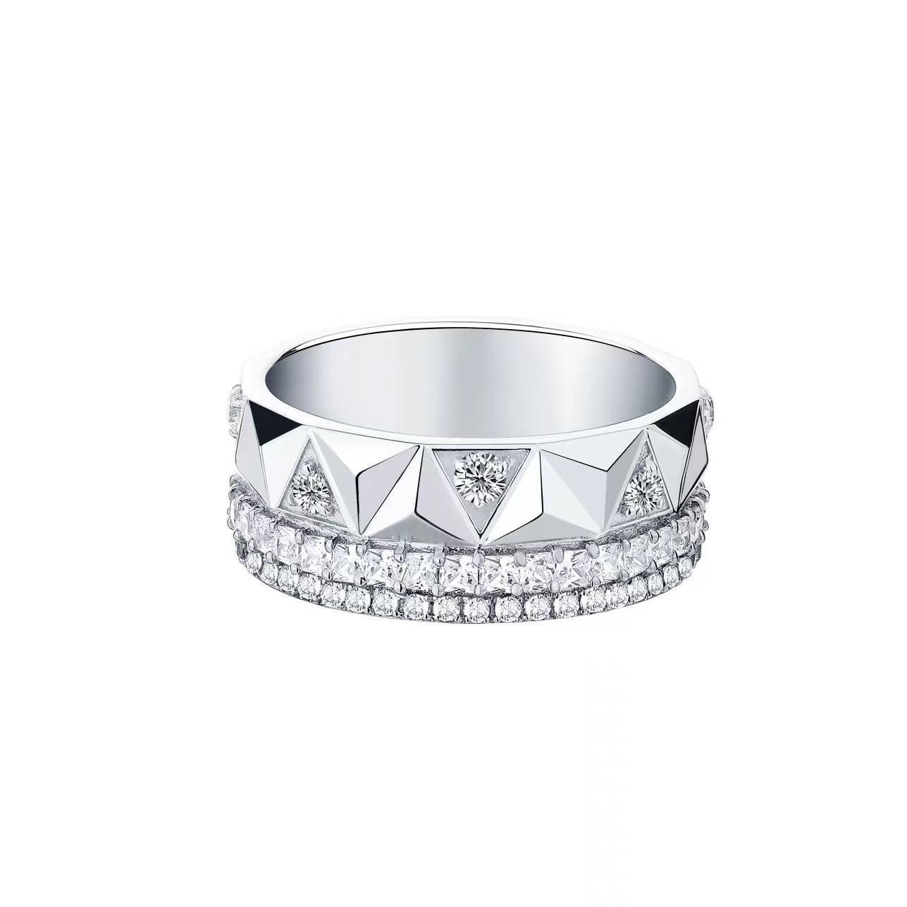 PUSOMILI V Cube Wide Ring with One-sided Diamonds