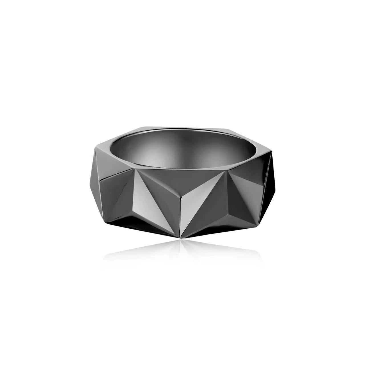 PUSOMILI V Cube Wide Ring in Plated Black Gold