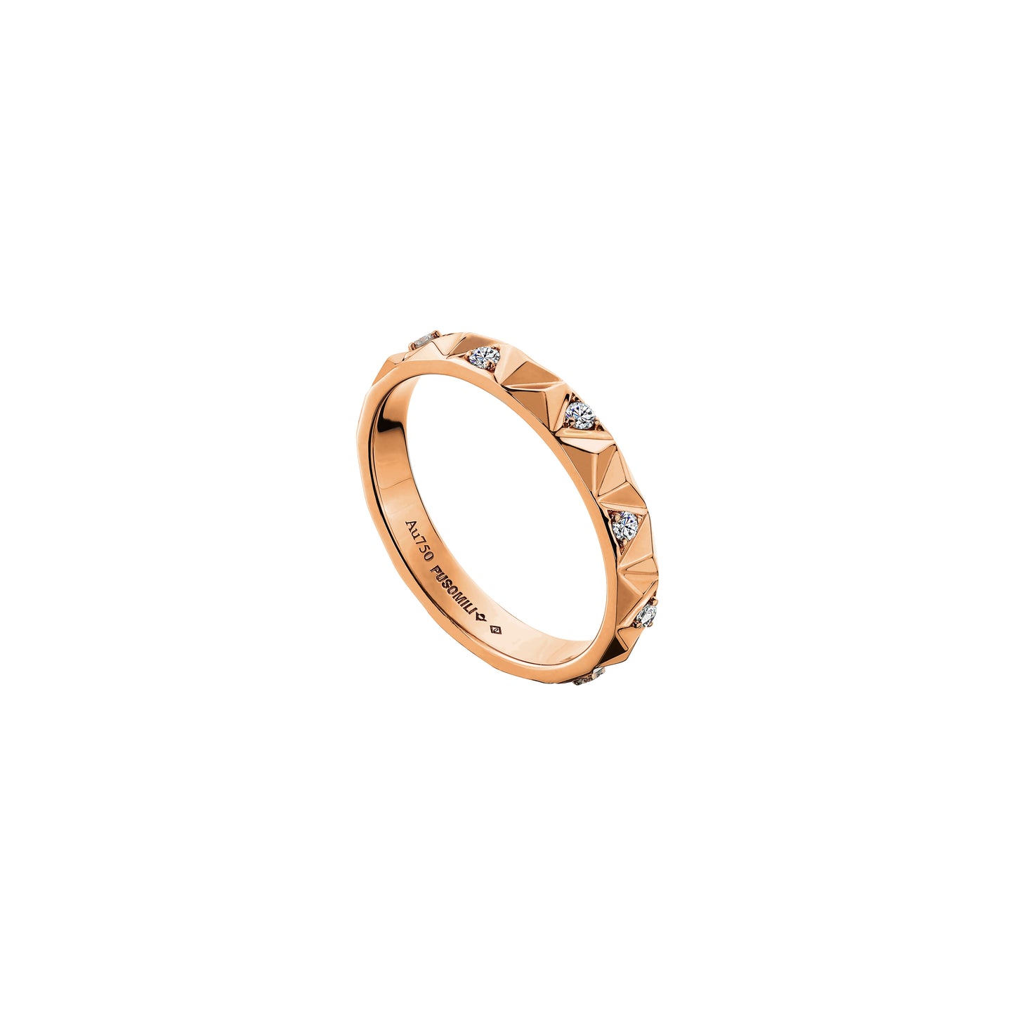 PUSOMILI V Cube Narrow Ring with Diamonds（Rose Gold）