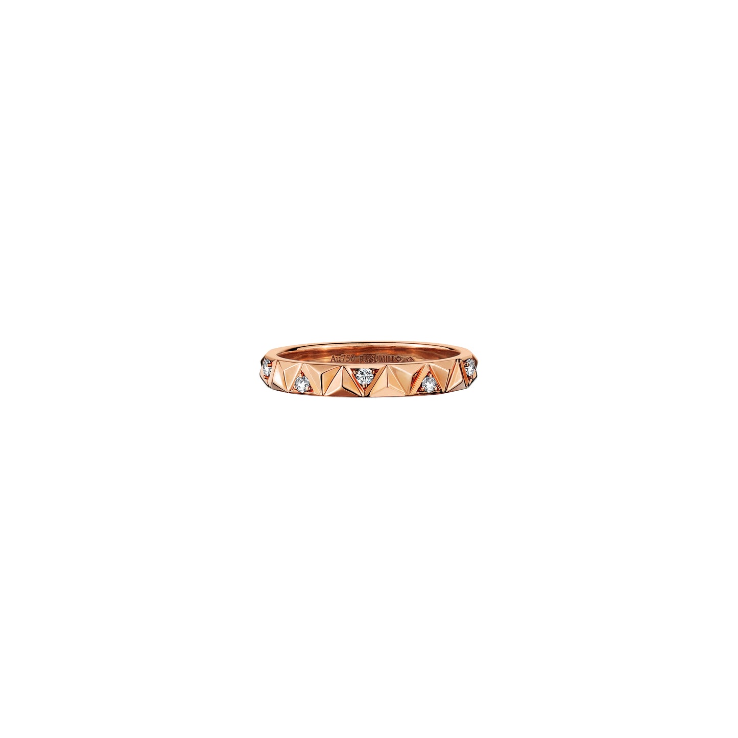 PUSOMILI V Cube Narrow Ring with Diamonds（Rose Gold）